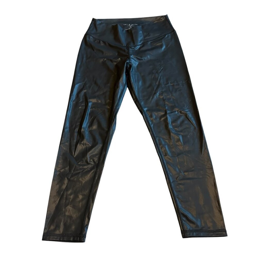 Lily & Lottie Black Vegan Faux Leather Leggings Pull-On Slimming Size XL Women's